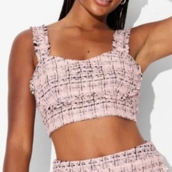 Wild Fable Tweed Crop Top Womens Medium Pink Black New - Picture 1 of 9